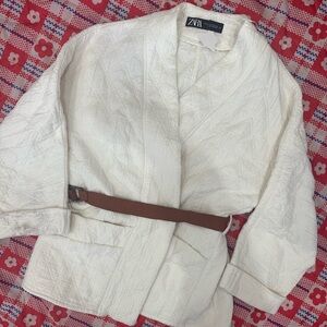 Zara Cream Quilted Belted Jacket
